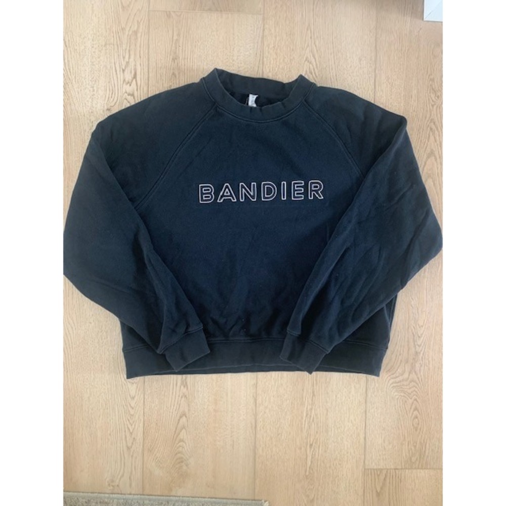 Bandier Womens XL Black Logo Raglan Crewneck Sweatshirt BND10180 Organic Cotton